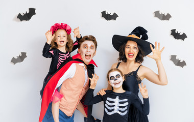 Happy family celebrating Halloween.