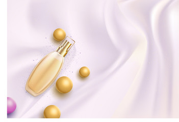 Soft 3d realistic cosmetic ad. Promotional banner template design vector illustration.