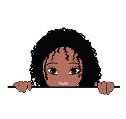 Peeking African American Little Girls Clipart. Kids Peeking Afro Girls Peekaboo Vector illustration