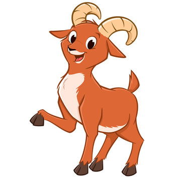 Vector illustration of cute cartoon little baby ibex. Isolated object for design element