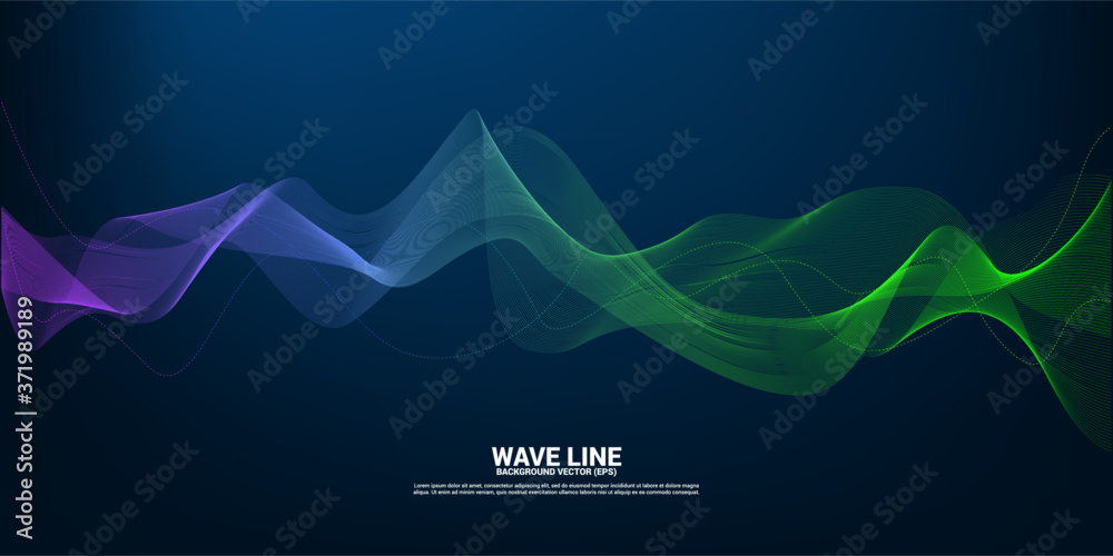 Aufkleber blue and green sound wave line curve on dark background. element for theme technology futuristic vec