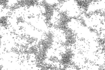 Gray small rocks ground texture isolated white background. black small road stone. gravel pebbles stone seamless texture. dark background of crushed granite gravel, close up. clumping clay