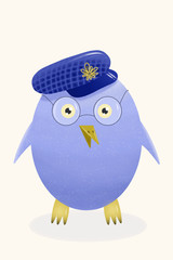 Blue pinguin with cap and glasses