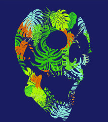 Skull tropical plant leaf pattern graphic design vector art