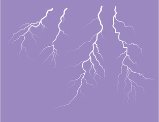 Silhouette Of A Thunder Lightning On A Lilac Background. Vector Illustration