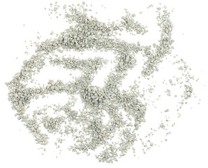 Gray small rocks ground texture isolated white background. black small road stone. gravel pebbles stone seamless texture. dark background of crushed granite gravel, close up. clumping clay