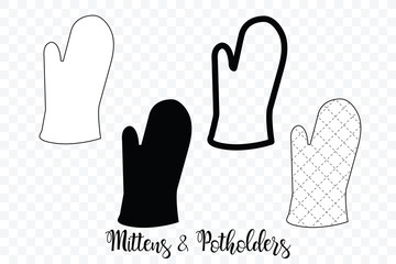 Kitchenware Oven Mitts Flat Icon , Line Icon A White Background