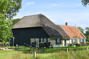 Fototapeta na wymiar Traditional dutch farmhouse with thatched roof at the former isle of Wieringen, te Netherlands.