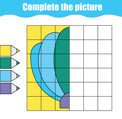 Seashell complete picture by grid. educational children game. learning activity for toddlers.