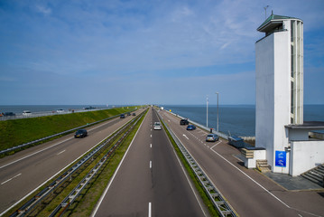 Tower with a view of the IJsselmeer and Wadden Sea on the aflsuitdijk, Den Oever, Holland. Also known as ' The Monument'.