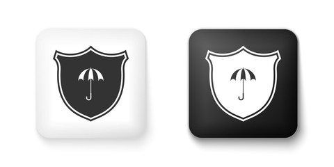 Black and white Waterproof icon isolated on white background. Shield and umbrella. Water protection sign. Water resistant symbol. Square button. Vector.