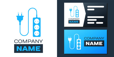 Logotype Electric extension cord icon isolated on white background. Power plug socket. Logo design template element. Vector.