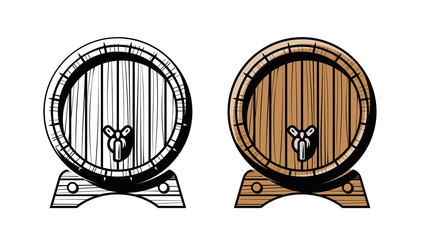 Wooden barrel with faucet. Alcoholic drink, pub symbol