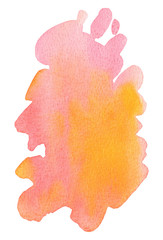 Beautiful watercolor stain hand drawn abstract background. Orange yellow watercolour background isolated on white