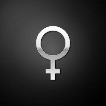 Silver Female gender symbol icon isolated on black background. Venus symbol. The symbol for a female organism or woman. Long shadow style. Vector.