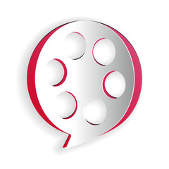 Paper cut Film reel icon isolated on white background. Paper art style. Vector.