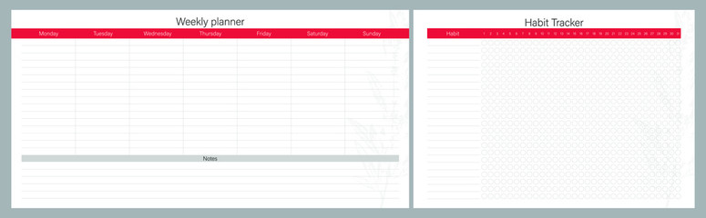 Set of planners with floral design. Weekly and Habit tracker