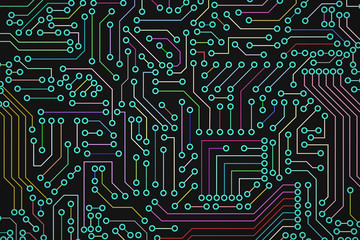 Abstract circuit board futuristic technology processing background. Microchip digital illustration.