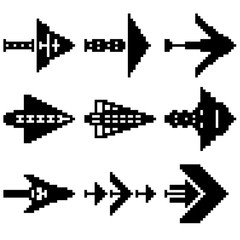 Fototapeta premium A set of nine pixel illustrations of various geometric shapes and directional arrows.