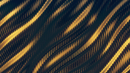Wave carbon gold texture pattern background. Dark with lighting. 3D rendering