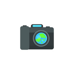 This is a camera isolated on white background. Cartoon illustration in flat style.
