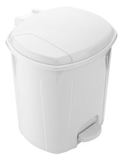 white plastic trash can with lid