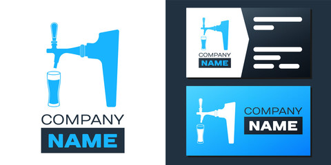 Logotype Beer tap with glass icon isolated on white background. Logo design template element. Vector.
