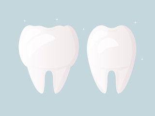 Healthy white teeth without damage. Daily oral hygiene. Tooth and enamel protection