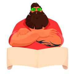 a big man with a poster. an empty form. modern man. vector image of a person