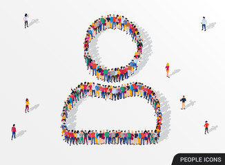 Big group of people standing in a user sign. All for one concept.