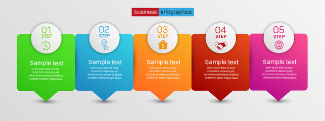  Business infographics design template with 5  steps or options, can be used for workflow layout,  annual report, web design, presentation