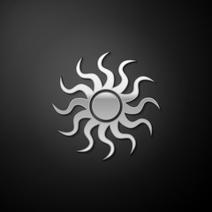 Silver Sun icon isolated on black background. Long shadow style. Vector.