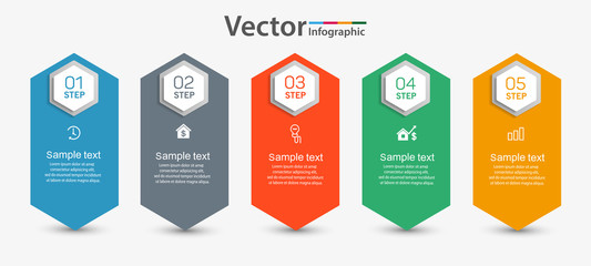Infographic design template with 5 steps. Can be used for workflow layout, banner, web design