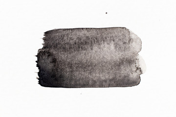 Black color watercolor handdrawing as square line brush on white paper background