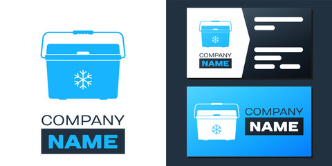 Logotype Cooler bag icon isolated on white background. Portable freezer bag. Handheld refrigerator. Logo design template element. Vector.