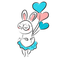 Obraz na płótnie Canvas Cute rabbit. Kawaii Bunny girl with balloons. Sweet Hare. Cartoon animal face for kids, toddlers and babies fashion