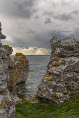 Rocks near Baltic sea. Rocky shore in Sweden. Gotland island. Photo of scandinavian nature. North Europe.