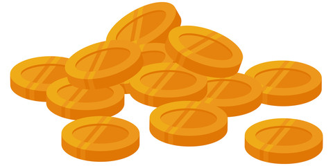 Handful of coins isolated on white background. Money in cartoon style.