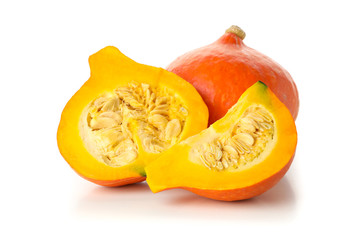 Pumpkins and slice isolated on white background