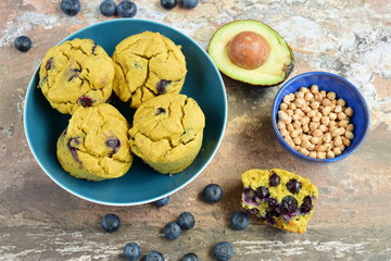 Avocado Blueberry Muffins. Made with chickpea flour, vegan gluten free
