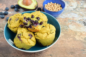 Avocado Blueberry Muffins. Made with chickpea flour, vegan gluten free