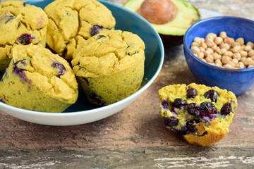 Avocado Blueberry Muffins. Made with chickpea flour, vegan gluten free