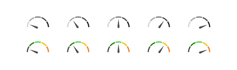 Speedometer simple icon set in color and black. Indicator concept in vector flat