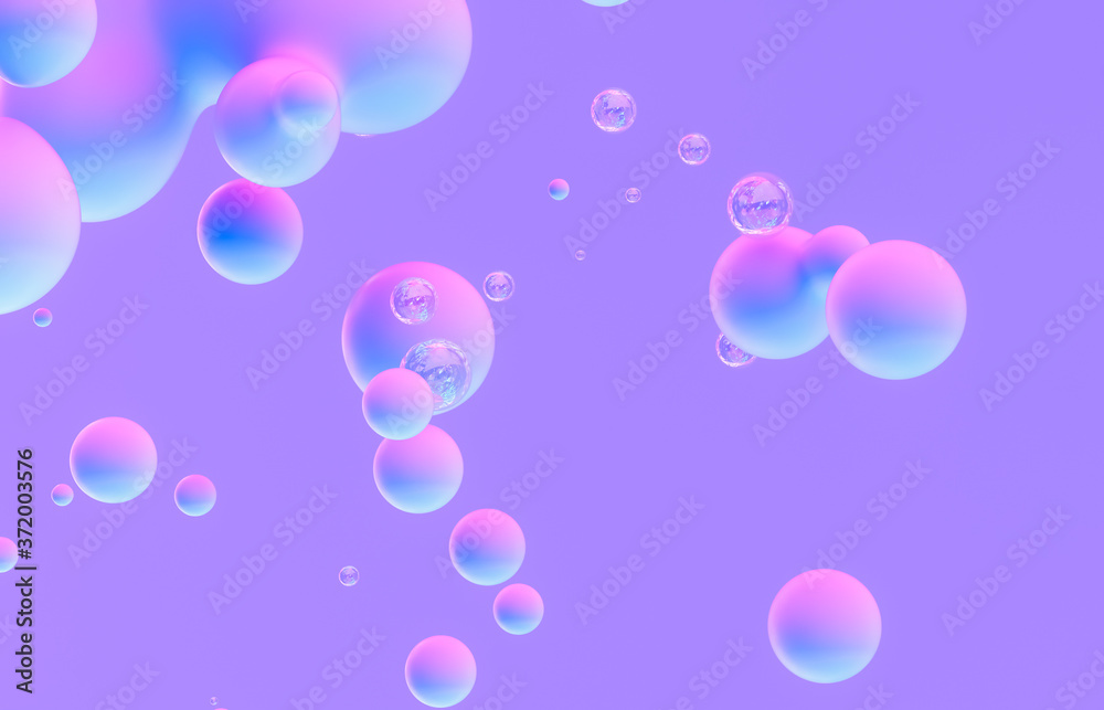 Aufkleber Abstract 3d art background. Holographic floating liquid blobs, soap bubbles, metaballs.