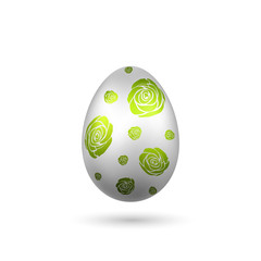 Easter egg 3D icon. Green silver egg, isolated white background. Bright realistic design, decoration for Happy Easter celebration. Holiday element. Shiny pattern. Spring symbol. Vector illustration
