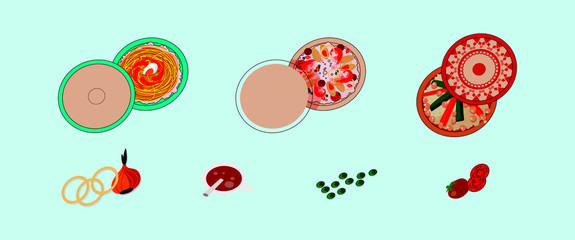 a set of stewed meat dish in ceramic tagine icon design template with various models. vector illustration