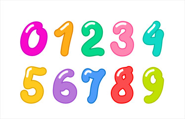 A Set Of Children's Vector Numbers. Bright, colored numbers 1 2 3 4 5 6 7 8 9 0. For a cartoon, calendar, school banner. Vector illustration.