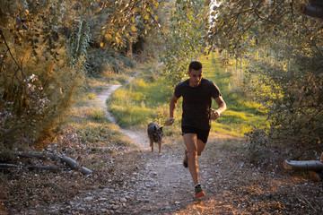Fototapeta premium man training with his dog