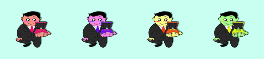 a set of cartoon guy proposes to the girl with ring icon design template in different color. vector illustration