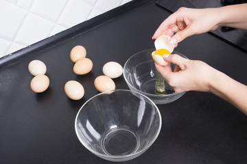 group of egs and glass bowls on kitchen